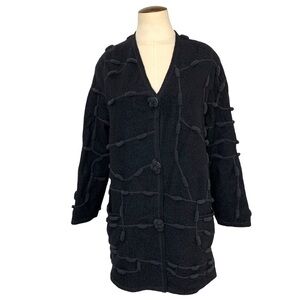 𝅺renée Legault Artisanal Designer Unique Wool Blend Black Cardigan Jacket Small